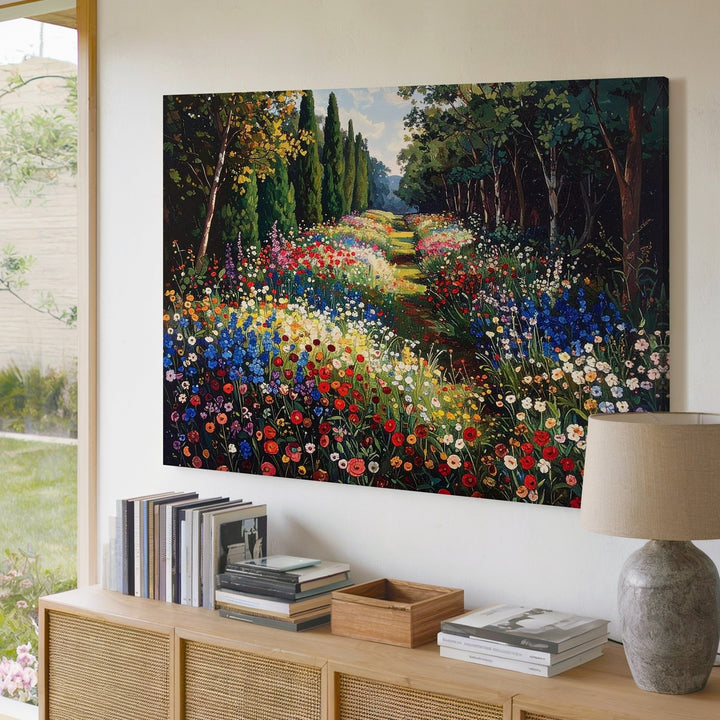Enchanted Garden Path Canvas – Impressionist Wildflower Meadow Wall Art - Gifitto