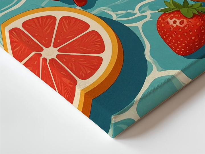 Tropical Poolside Canvas – Playful Floating Fruit & Sunglasses Illustration - Gifitto