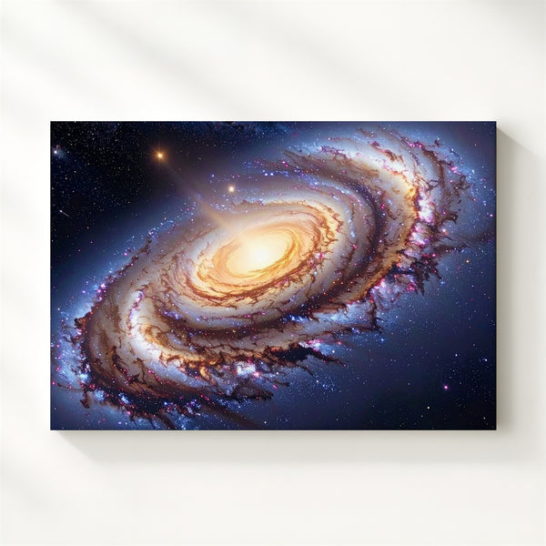Oblique Spiral Galaxy Canvas – Golden Arms & Stellar Dust in Deep Space - Gifitto