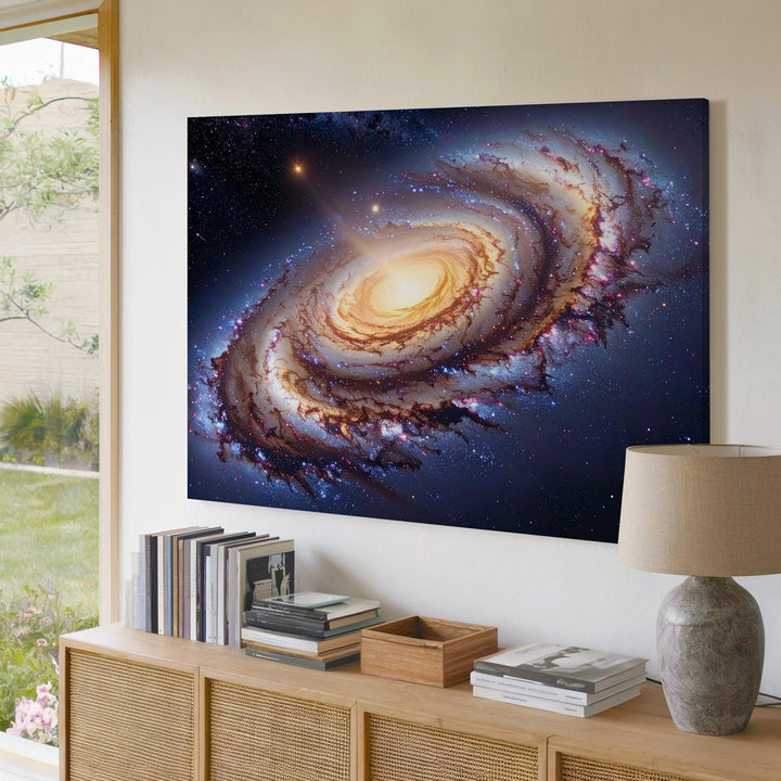 Oblique Spiral Galaxy Canvas – Golden Arms & Stellar Dust in Deep Space - Gifitto