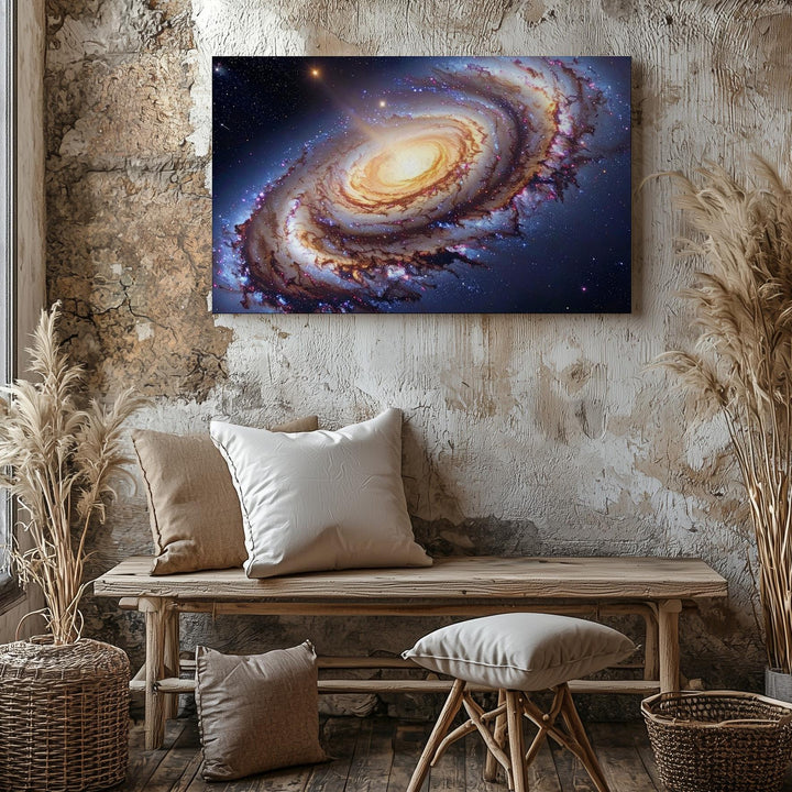 Oblique Spiral Galaxy Canvas – Golden Arms & Stellar Dust in Deep Space - Gifitto