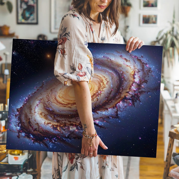 Oblique Spiral Galaxy Canvas – Golden Arms & Stellar Dust in Deep Space - Gifitto