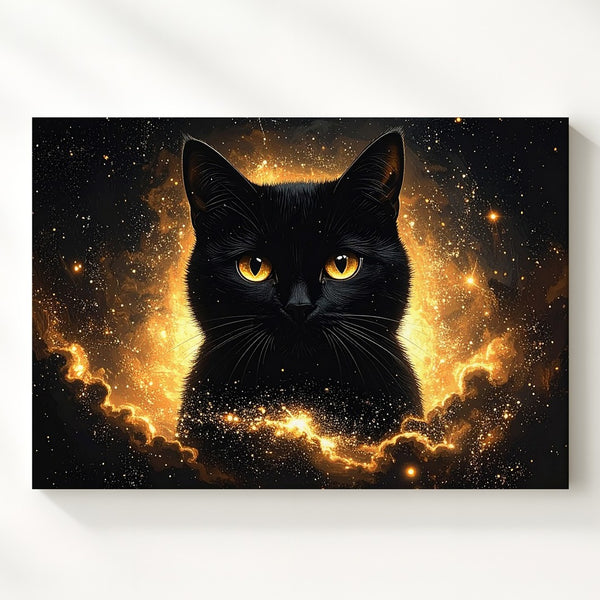 Cosmic Black Cat Canvas – Celestial Feline in Starry Void - Gifitto