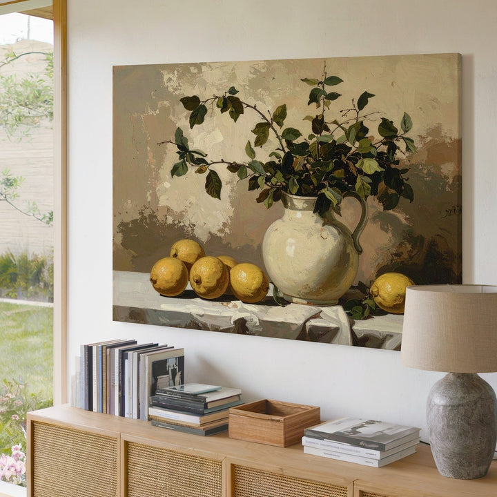 Rustic Lemon & Pitcher Canvas – Subdued Still Life with Earthy Elegance - Gifitto