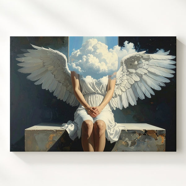 Cloud-Faced Angel Canvas – Surreal Divine Serenity Wall Art - Gifitto
