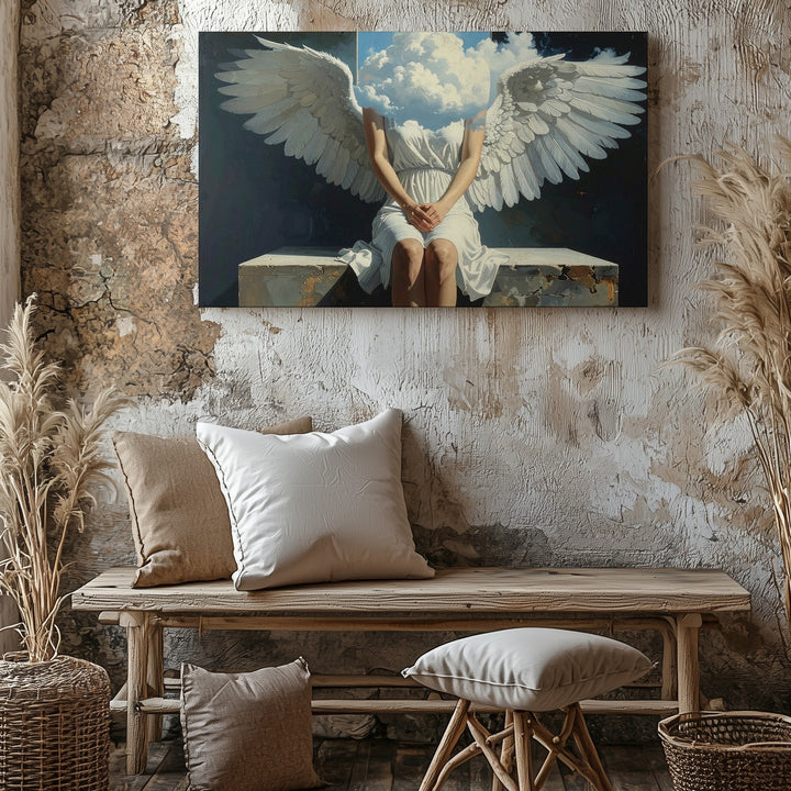 Cloud-Faced Angel Canvas – Surreal Divine Serenity Wall Art - Gifitto