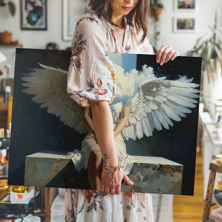 Cloud-Faced Angel Canvas – Surreal Divine Serenity Wall Art - Gifitto
