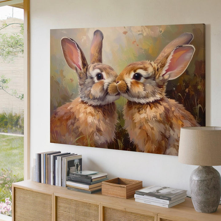 Tender Rabbit Love Canvas – Affectionate Spring Wall Art - Gifitto