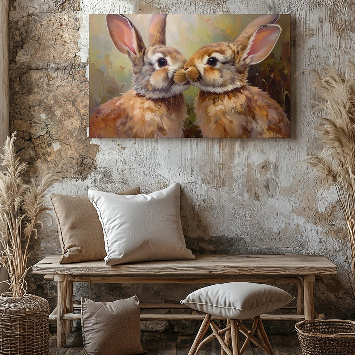 Tender Rabbit Love Canvas – Affectionate Spring Wall Art - Gifitto