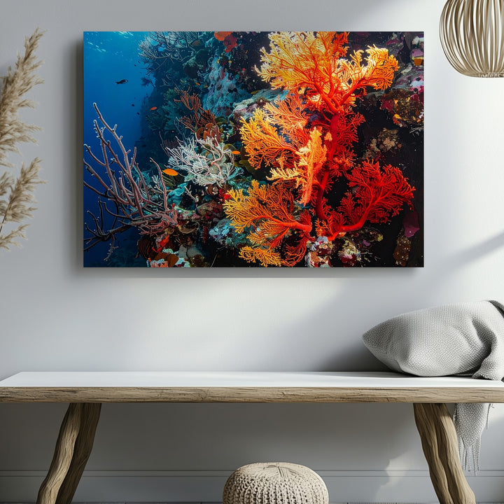 Fire Coral Wall Canvas – Vivid Close-Up of Reef Biodiversity - Gifitto