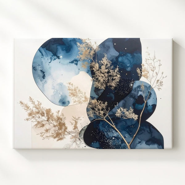 Nocturnal Bloom Abstract Canvas – Layered Indigo Shapes & Botanical Art - Gifitto