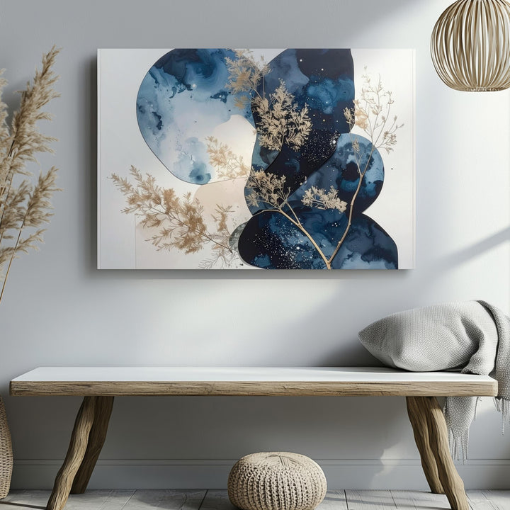 Nocturnal Bloom Abstract Canvas – Layered Indigo Shapes & Botanical Art - Gifitto