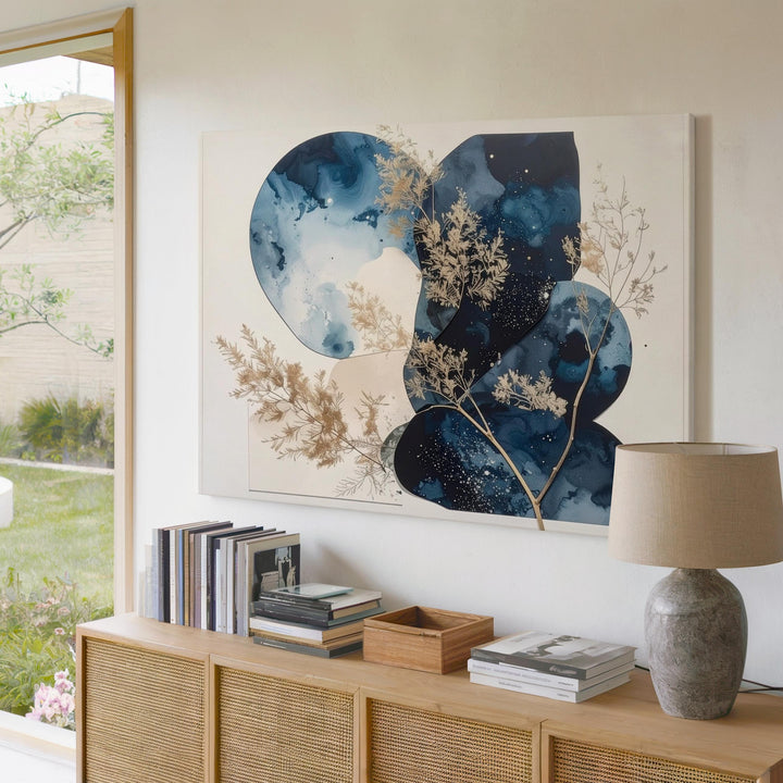 Nocturnal Bloom Abstract Canvas – Layered Indigo Shapes & Botanical Art - Gifitto