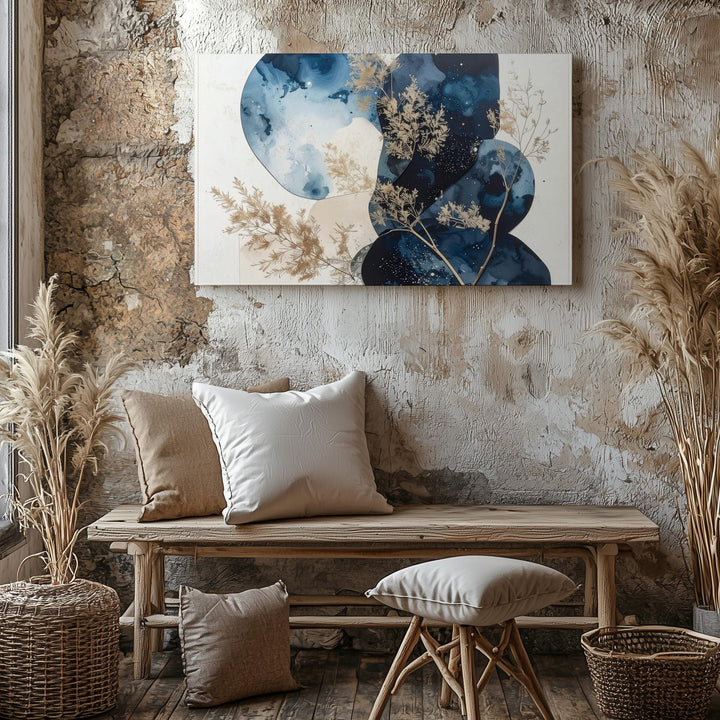 Nocturnal Bloom Abstract Canvas – Layered Indigo Shapes & Botanical Art - Gifitto