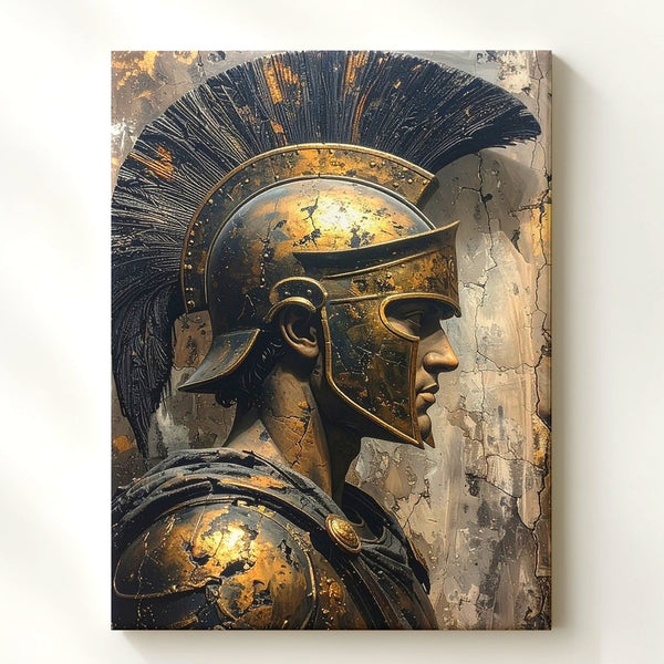 Bronze Warrior Bust Canvas – Detailed Greek/Roman Warrior in Corinthian Helmet - Gifitto