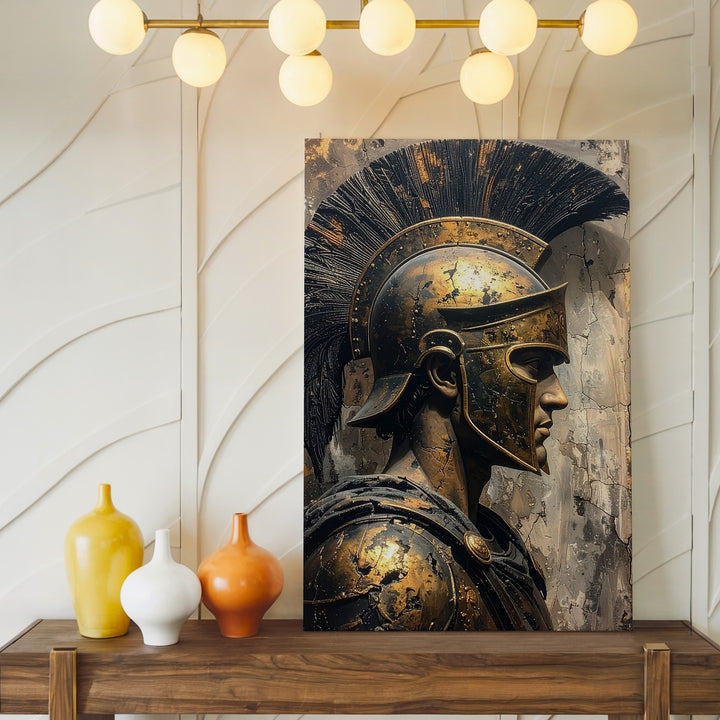 Bronze Warrior Bust Canvas – Detailed Greek/Roman Warrior in Corinthian Helmet - Gifitto