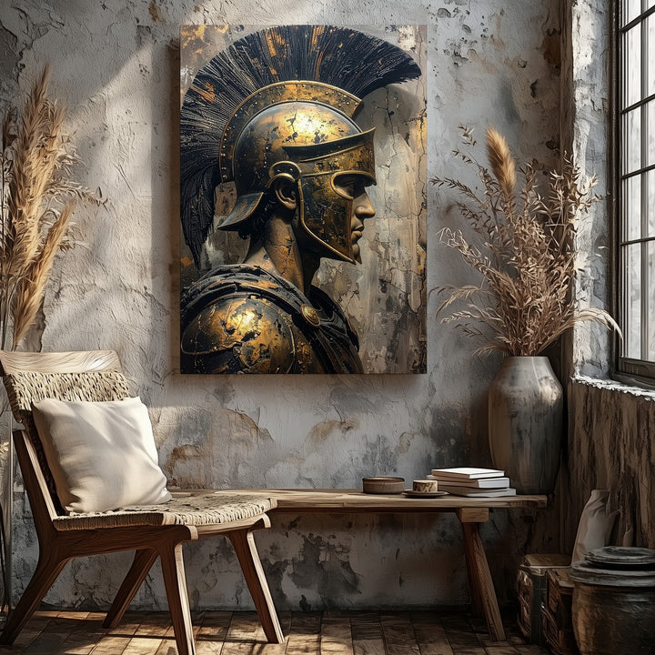 Bronze Warrior Bust Canvas – Detailed Greek/Roman Warrior in Corinthian Helmet - Gifitto