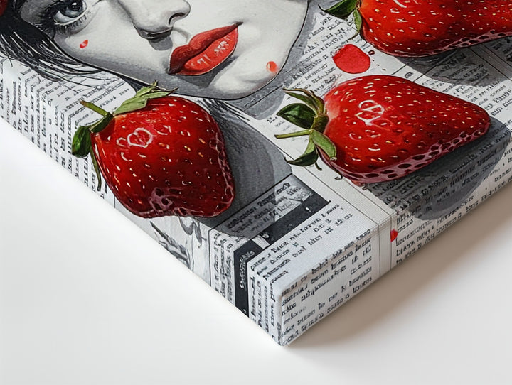 Red Strawberry Flat-Lay Canvas – Modern Photography with Russian Newspaper - Gifitto