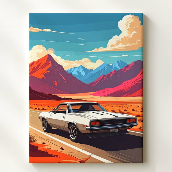 1970s Muscle Car Retro Poster Canvas – Desert Highway Adventure Art - Gifitto