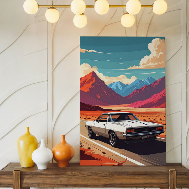 1970s Muscle Car Retro Poster Canvas – Desert Highway Adventure Art - Gifitto