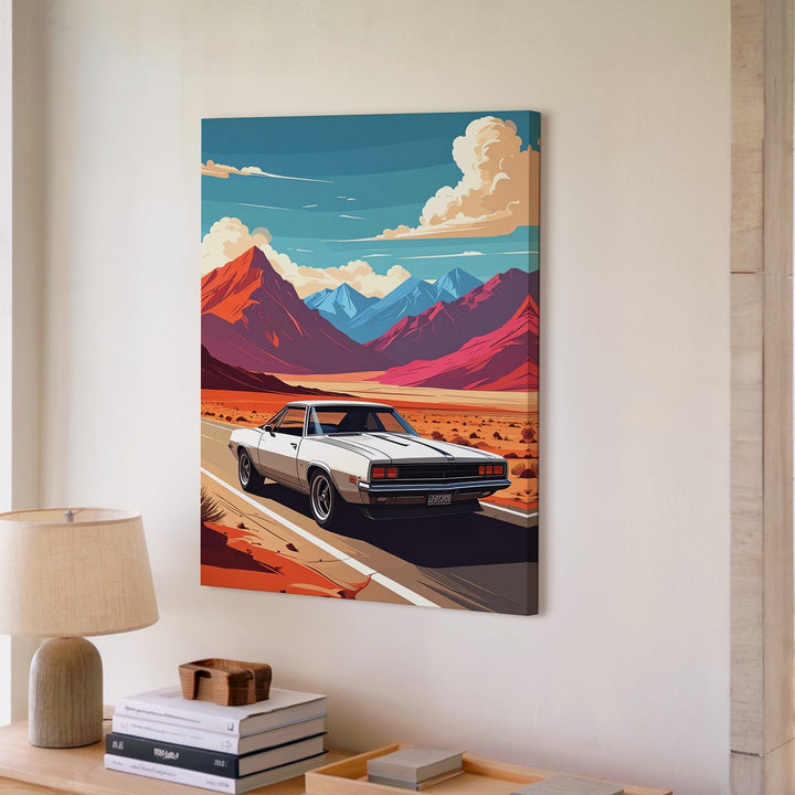 1970s Muscle Car Retro Poster Canvas – Desert Highway Adventure Art - Gifitto