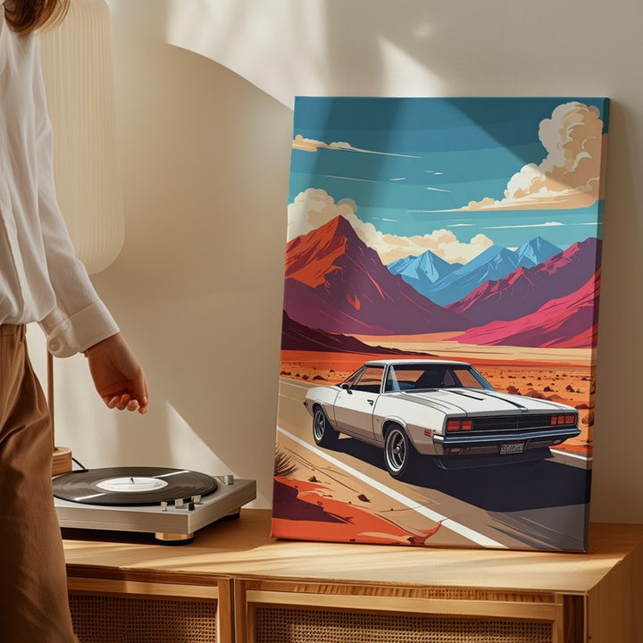 1970s Muscle Car Retro Poster Canvas – Desert Highway Adventure Art - Gifitto