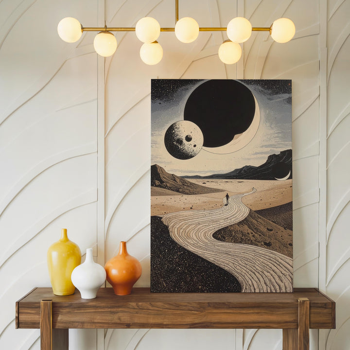 Cosmic Journey Canvas – Surreal Desert Landscape with Celestial Bodies - Gifitto