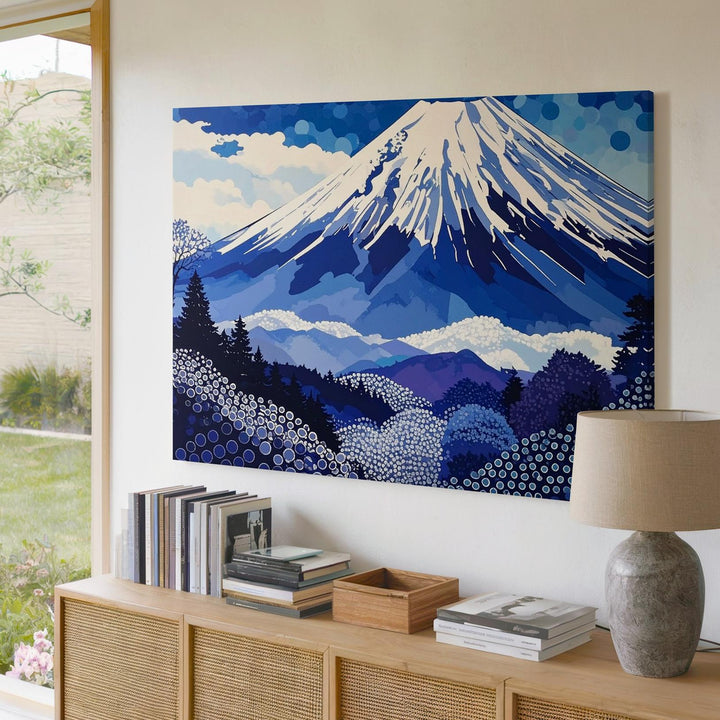 Abstract Mount Fuji Canvas – Modern Japanese Icon in Blue & Purple Tones - Gifitto