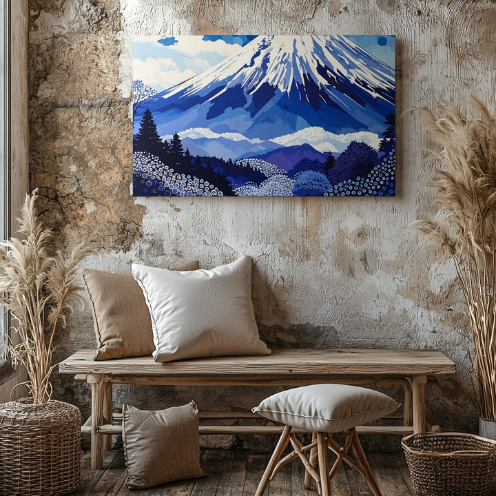 Abstract Mount Fuji Canvas – Modern Japanese Icon in Blue & Purple Tones - Gifitto