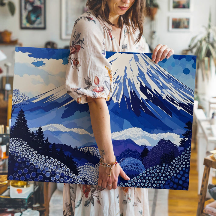 Abstract Mount Fuji Canvas – Modern Japanese Icon in Blue & Purple Tones - Gifitto