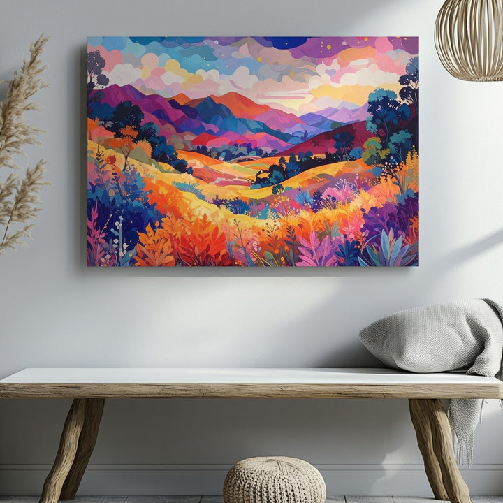 Blooming Dreamscape Canvas – Colorful Abstract Fantasy Landscape Art - Gifitto