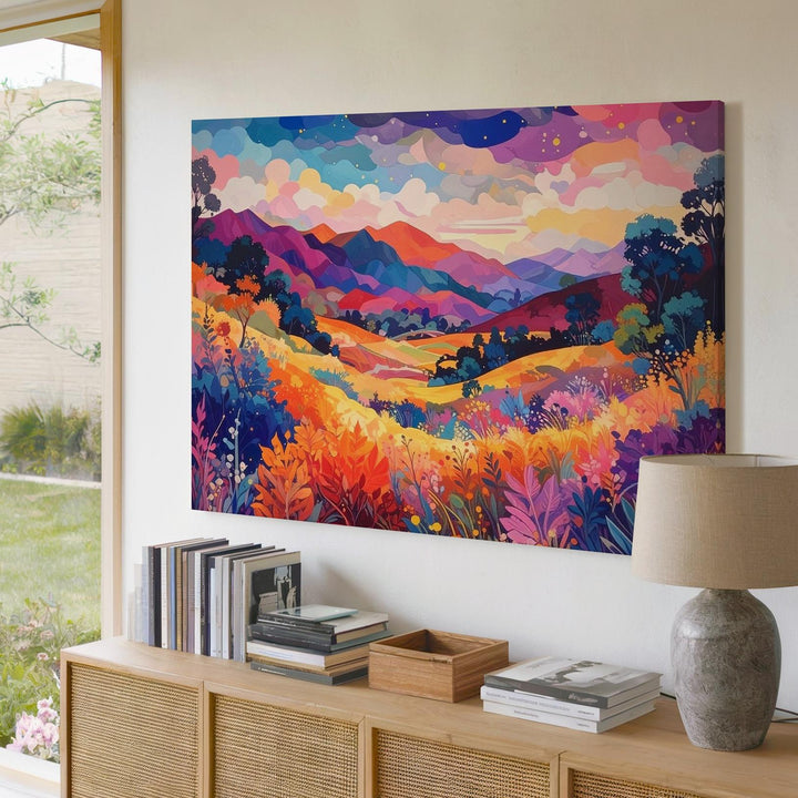 Blooming Dreamscape Canvas – Colorful Abstract Fantasy Landscape Art - Gifitto