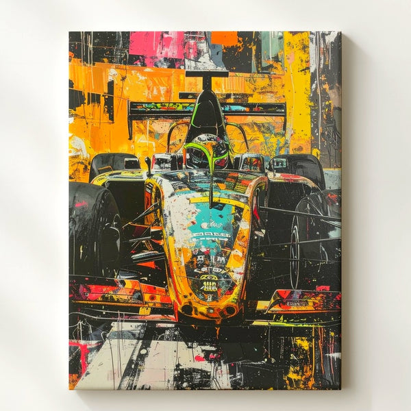Abstract Formula 1 Car Canvas – Vibrant Racing Motion Art - Gifitto
