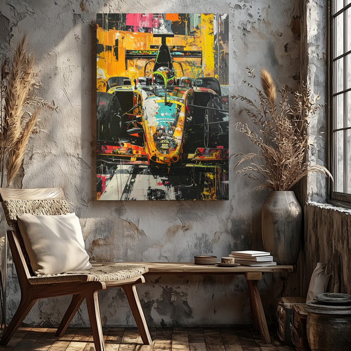 Abstract Formula 1 Car Canvas – Vibrant Racing Motion Art - Gifitto