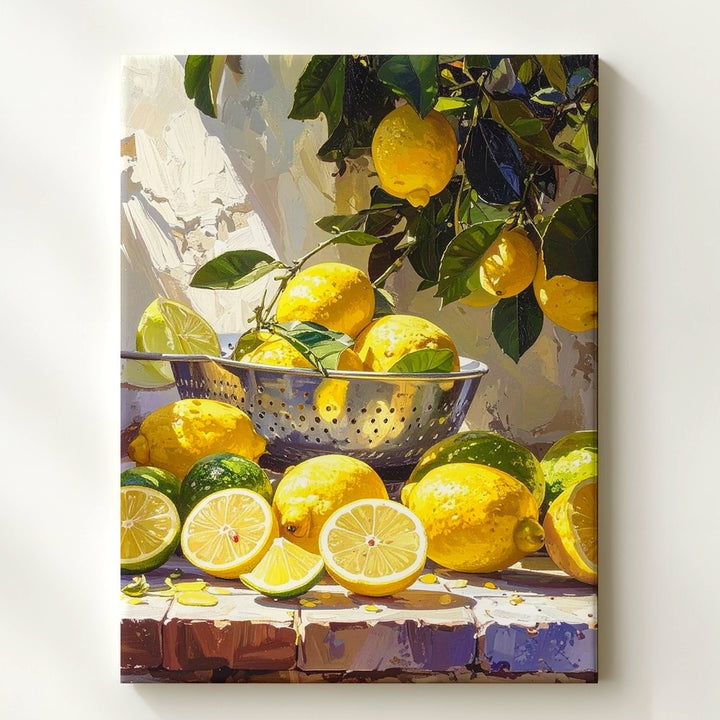 Mediterranean Lemon and Lime Still Life Canvas – Hyper-Realistic Painting with Strainer - Gifitto