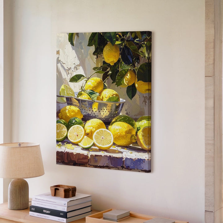 Mediterranean Lemon and Lime Still Life Canvas – Hyper-Realistic Painting with Strainer - Gifitto