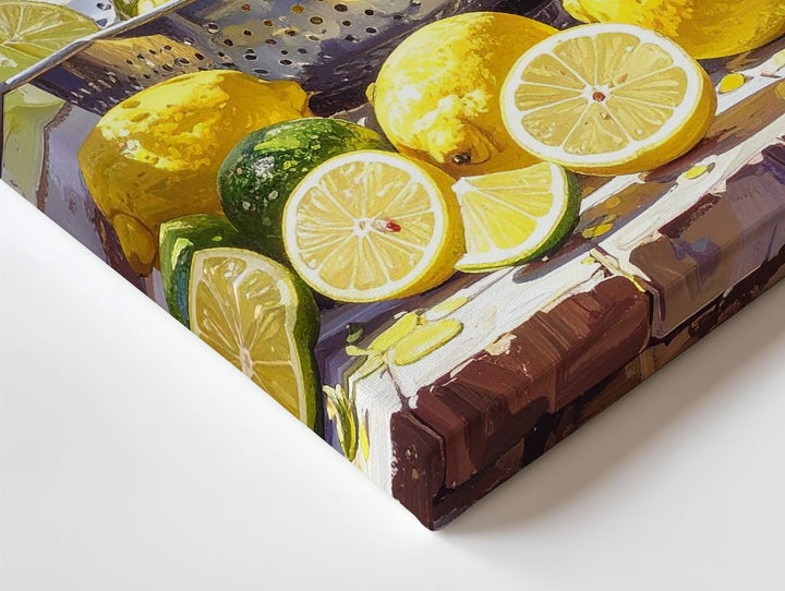 Mediterranean Lemon and Lime Still Life Canvas – Hyper-Realistic Painting with Strainer - Gifitto