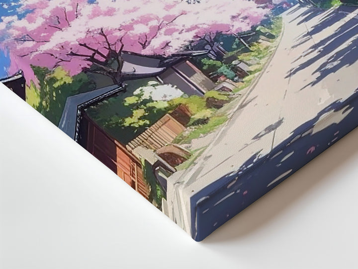 Mount Fuji Village Street Canvas – Cherry Blossom Spring Scene in Japan - Gifitto