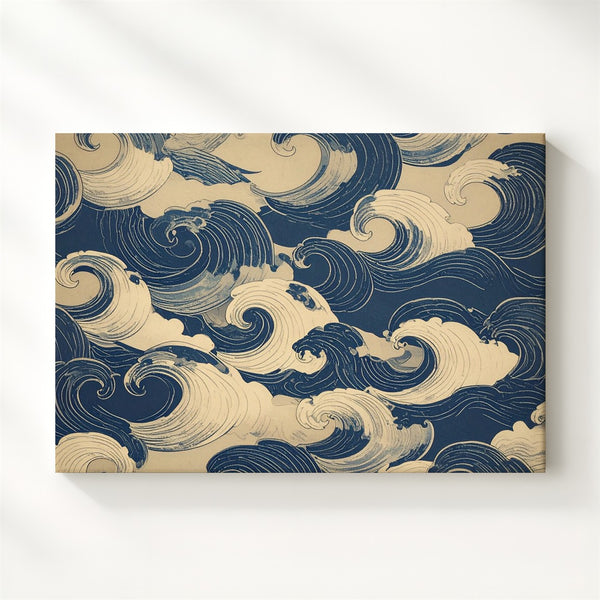 Traditional Wave Pattern Canvas – Japanese Ukiyo-e Style Textile Design - Gifitto