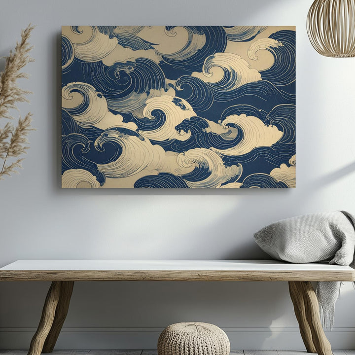 Traditional Wave Pattern Canvas – Japanese Ukiyo-e Style Textile Design - Gifitto