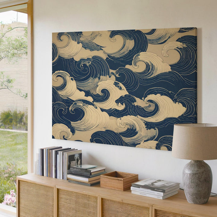 Traditional Wave Pattern Canvas – Japanese Ukiyo-e Style Textile Design - Gifitto