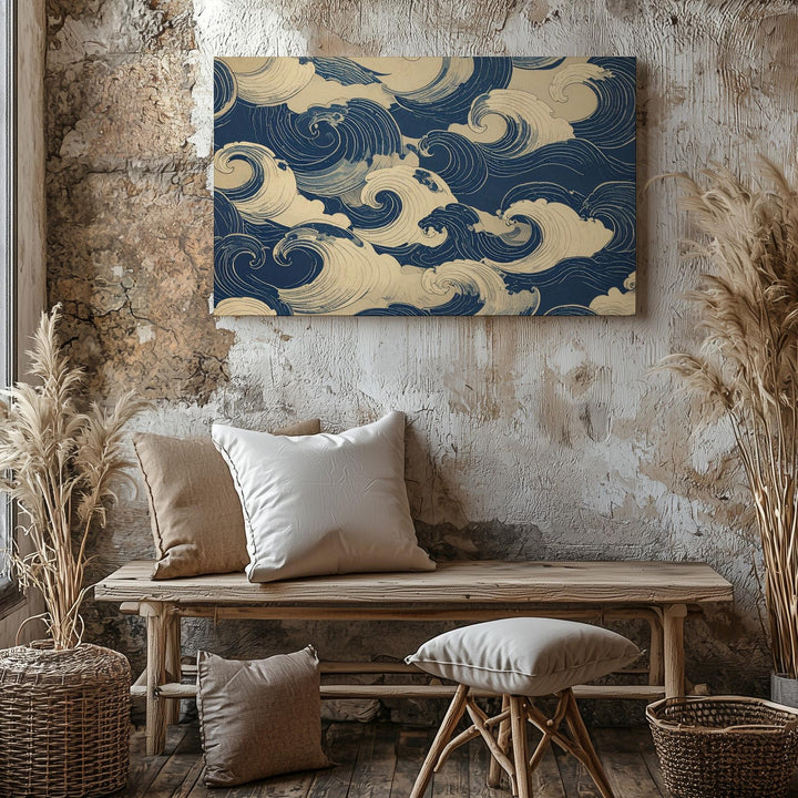 Traditional Wave Pattern Canvas – Japanese Ukiyo-e Style Textile Design - Gifitto