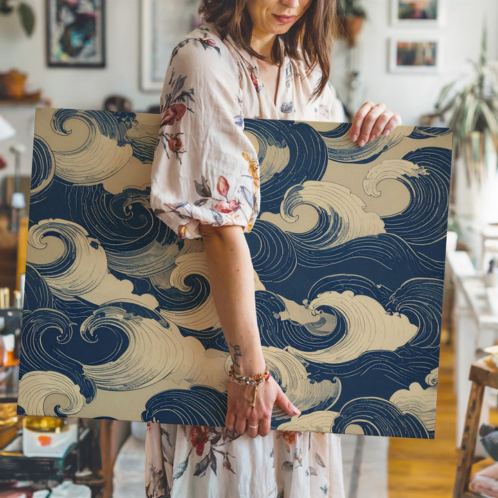 Traditional Wave Pattern Canvas – Japanese Ukiyo-e Style Textile Design - Gifitto