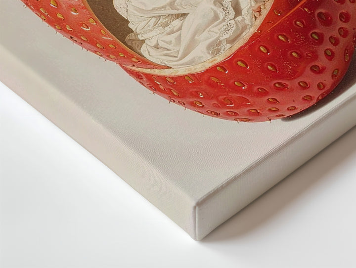 Whimsical Strawberry Fairy Canvas – Surreal Illustration with Miniature Woman - Gifitto