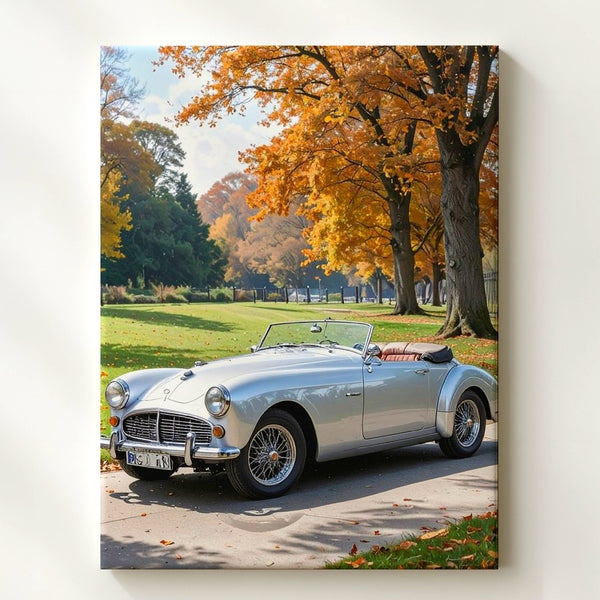 Vintage Silver Convertible Jaguar XK120 Canvas – Autumn Roadster Art - Gifitto