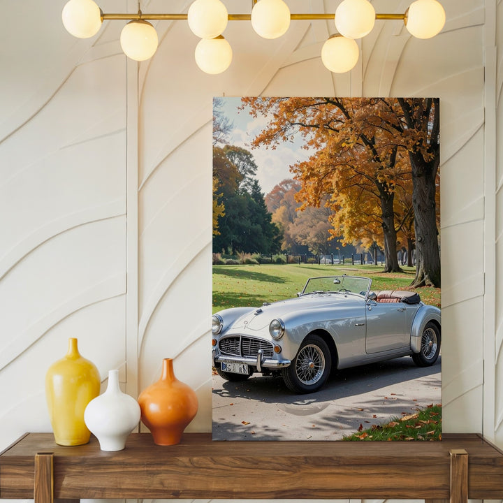 Vintage Silver Convertible Jaguar XK120 Canvas – Autumn Roadster Art - Gifitto
