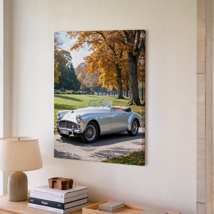 Vintage Silver Convertible Jaguar XK120 Canvas – Autumn Roadster Art - Gifitto