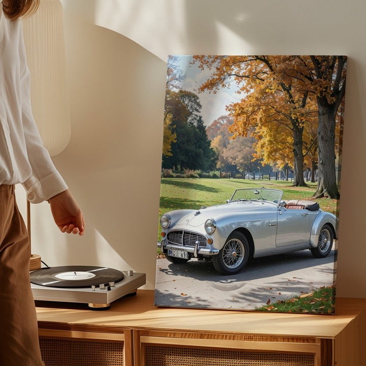 Vintage Silver Convertible Jaguar XK120 Canvas – Autumn Roadster Art - Gifitto