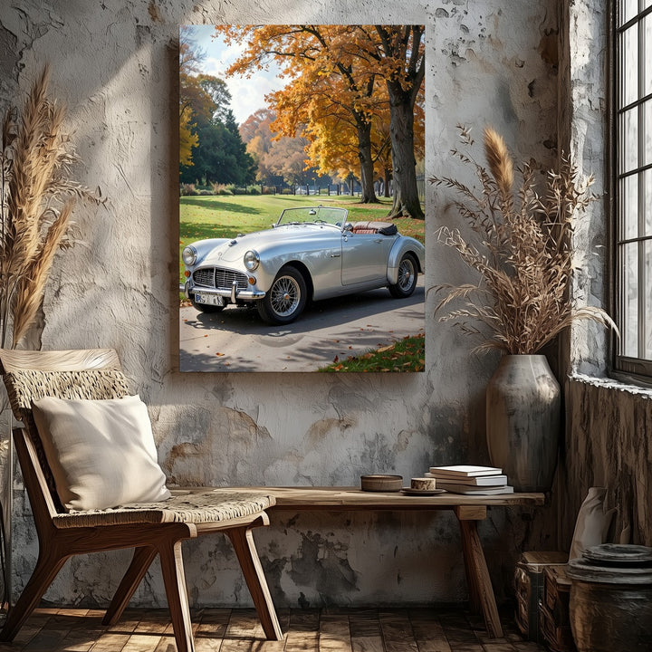 Vintage Silver Convertible Jaguar XK120 Canvas – Autumn Roadster Art - Gifitto