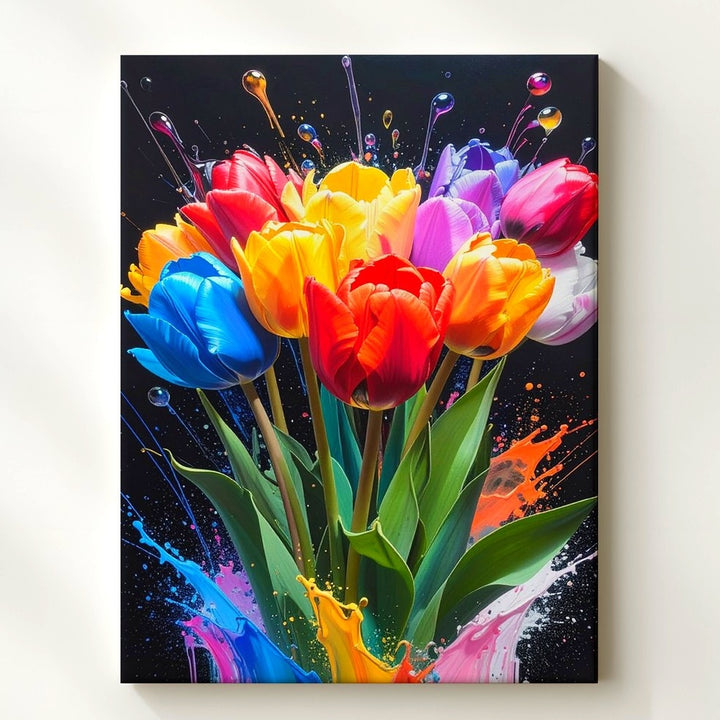 Vibrant Tulip Explosion Canvas – Modern Digital Painting with Liquid Color Effects - Gifitto
